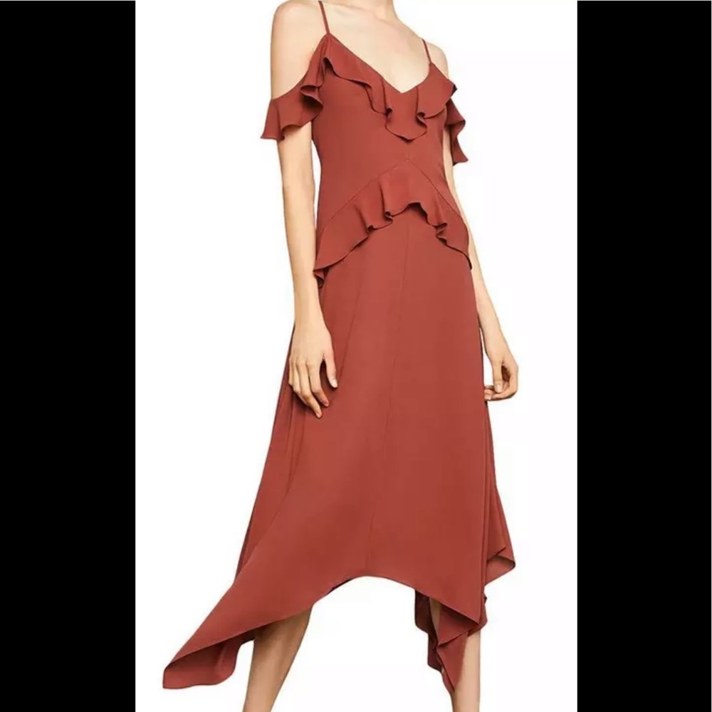BCBGMAXAZRIA Lissa Ruffled Cold Shoulder Dress XXS